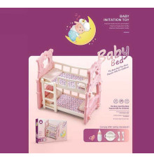 Ліжко для ляльки W 6908 B (12) двоповерхове, 50х38х55, посуд, пустушка, в коробці