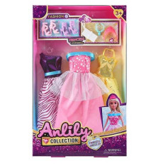 Одяг для ляльок 616336 (48) 3 сукні, 2 пари взуття, клатч, намисто та корона, в коробці