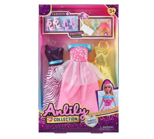 Одяг для ляльок 616336 (48) 3 сукні, 2 пари взуття, клатч, намисто та корона, в коробці