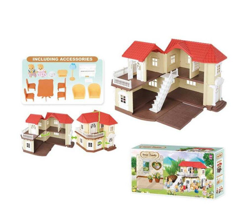 Будиночок "Щаслива сім'я" 012-01 (6) 2 поверхи, 2 флоксових героя, меблі, світло, в коробці