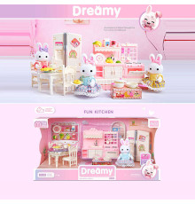 Набір меблів 6617 A (24) флоксова фігурка, висота: 9 см, стіл, стільці, кухня, холодильник, аксесуари, в коробці