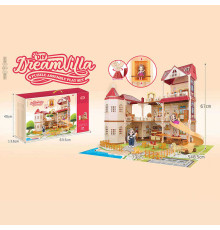 Будиночок VC 6036 (6) 268 деталей, механічний ліфт, 2 ляльки, рухомі частини тіла, фігурка тварини, меблі, музичний інструмент, посуд, в коробці