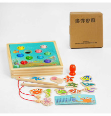 Магнітна риболовля C 57597 (40) дерев'яна, 2 види риб, ігрові картки, у коробці