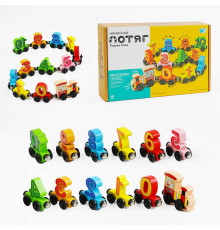 Потяг магнітний C 61400 (36) "WToys", цифри, дерев'яні елементи, в коробці