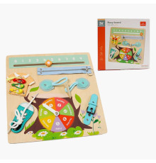 Бізіборд дерев'яний C 66130 (48) застібки, ремені, блискавки, шнурівка, в коробці