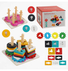 Дерев'яний геометричний сортер C 58259 (45) пірамідка, шестерні, в коробці