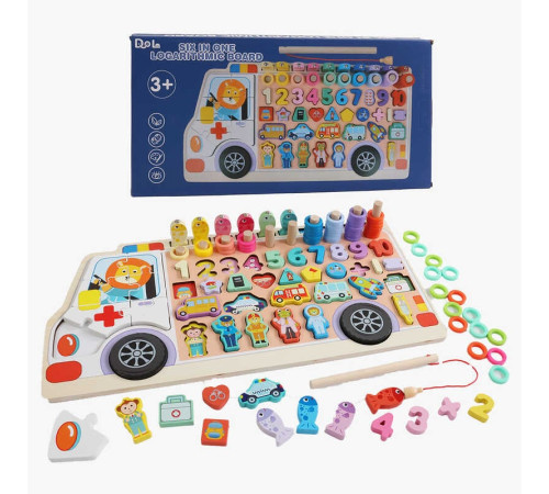 Логічна дерев’яна дошка C 53625 (30) сортер, пазл, магнітна риболовля, назви цифр та фігур англійською мовою, дерев'яні кілочки, кольорові кільця, в коробці – в наличии! Купите сейчас у KAZKOVA