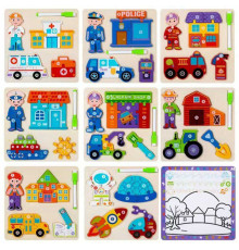 Пазли-вкладиші C 73324 (100) дерев'яні, цифри, англійська абетка, дощечка для малювання, водний маркер, в плівці, ВИДАЄТЬСЯ ТІЛЬКИ МІКС ВИДІВ