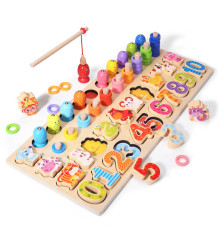 Логічна дерев’яна дошка С 74628 (18) назви англ. мовою, магнітна риболовля, вкладиші, цифри, тваринки, кольорові кільця, сортер, в коробці