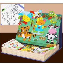 Дерев'яна магнітна дошка C 74019 (32) “Тварини”, картки із завданнями, дошка пиши-стирай, в коробці