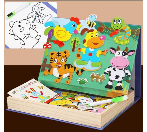 Дерев'яна магнітна дошка C 74019 (32) “Тварини”, картки із завданнями, дошка пиши-стирай, в коробці – в наличии! Купите сейчас у KAZKOVA