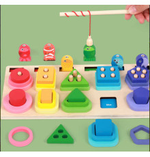 Логічна дерев’яна дошка C 75296 (33) дошка розміром 30х15 см, магнітна риболовля, геометричні фігури, кілочки, назви кольорів англійською, в коробці