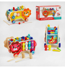 гр Ігровий центр 55202 (24) "4FUN Game Club Wood", "Лев", дерев’яний, ксилофон, магнітна риболовля, стукалка, шестерні, годинник, у коробці