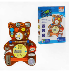 Бізіборд дерев'яний С 62352 (10) “Ведмедик”, 13 забавок, лампа з підсвічуванням, в коробці