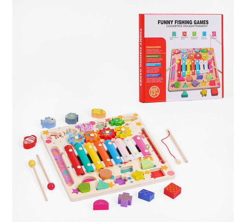Логічна дерев’яна дошка C 65046 (24) ксилофон, пальчикові ігри, магнітна риболовля, сортер, в коробці – в наличии! Купите сейчас у KAZKOVA