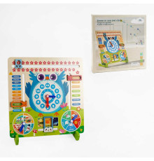 Логічна дерев’яна дошка C 68294 (30) циферблат з рухомими стрілками, місяці, дні тижня, пори року, погодні умови, ніжки, в коробці