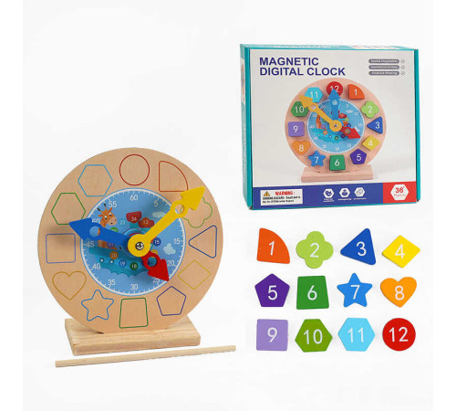 Годинник дерев'яний С 68300 (32) рухомі стрілки, магніти, пронумеровані фігурки, паличка