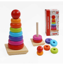 Пірамідка дерев'яна C 68838 (60) висота 20 см, 7 кілець різного діаметру, 1 кулька, в коробці