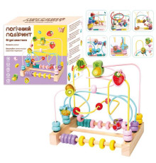 Пальчиковий лабіринт 14026 (18) "WToys", 2 види, дерев'яний, 2 рахівниці, кольорові намистинки, "фруктові" фігурки, в коробці