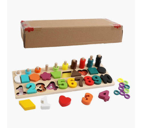 Логічна дерев’яна дошка C 53797 (24) сортер, дерев'яні кілочки, кольорові кільця, цифри, фігури, в коробці – в наличии! Купите сейчас у KAZKOVA