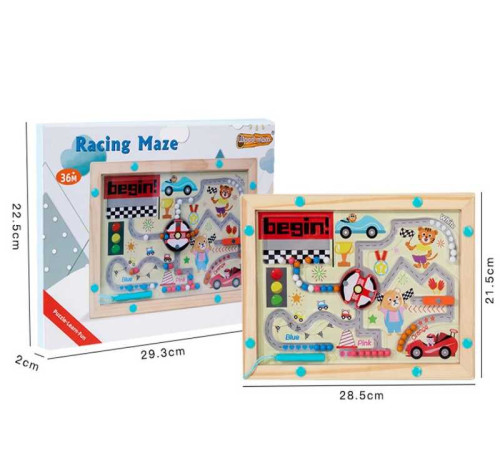 Дерев'яна магнітна гра C 73273 (48) “Трек для перегонів”, стилус, в коробці