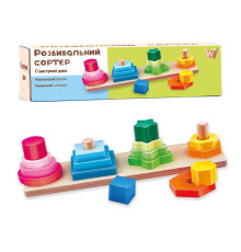 Дерев'яний геометричний сортер 35485 "Логіка" (36) "WToys", 16 геометричних фігур, в коробці