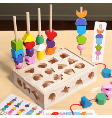 Логічна гра C 74246 (28) дерев'яна, кілочки, фігурки, картки, сортер, шнурівка, в коробці