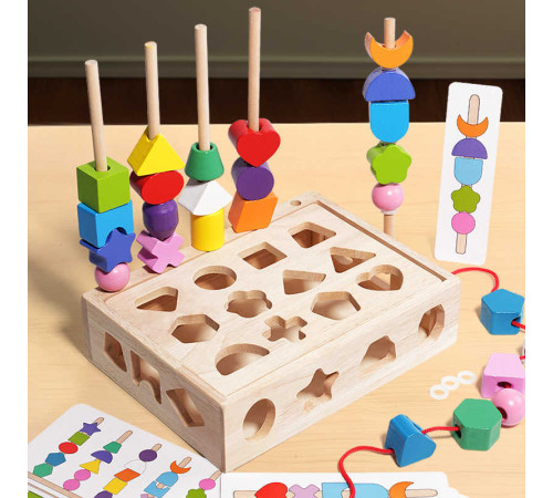 Логічна гра C 74246 (28) дерев'яна, кілочки, фігурки, картки, сортер, шнурівка, в коробці – в наличии! Купите сейчас у KAZKOVA