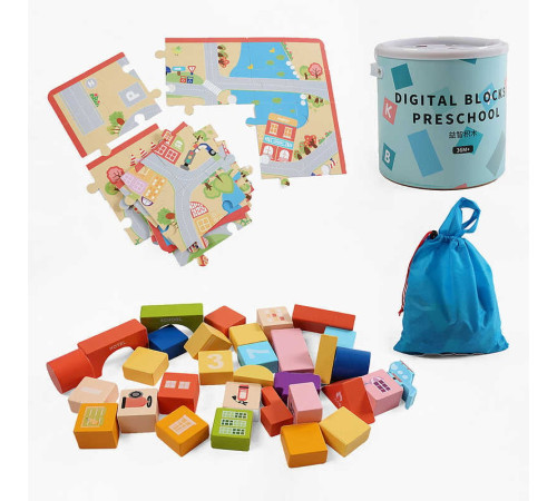 Конструктор дерев’яний C 74301 (12) 122 елементи, мішечок для зберігання, пазли, у відрі – в наличии! Купите сейчас у KAZKOVA