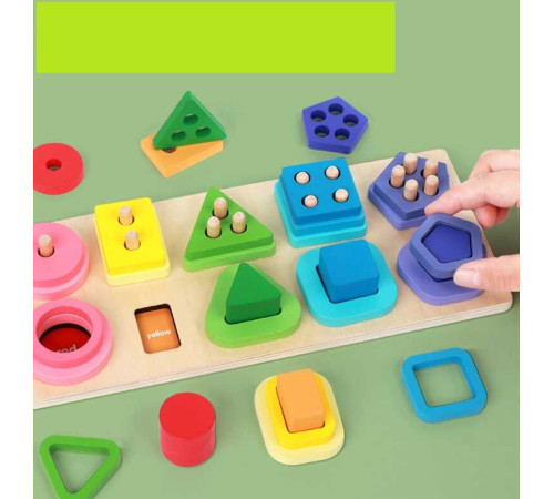 Дерев'яний геометричний сортер C 75295 (36) дошка розміром 30х12.5 см, геометричні фігури, кілочки, назви кольорів англійською, в коробці – в наличии! Купите сейчас у KAZKOVA