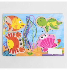 Дерев'яна гра М 46849 (150) "Морські мешканці", шнурівка, 4 мешканці, 4 шнурки, 30х22.5см, в плівці