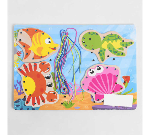 Дерев'яна гра М 46849 (150) "Морські мешканці", шнурівка, 4 мешканці, 4 шнурки, 30х22.5см, в плівці – в наличии! Купите сейчас у KAZKOVA