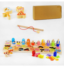 Логічна дерев’яна дошка C 54738 (18) сортер, кілочки, магнітна риболовля, в коробці