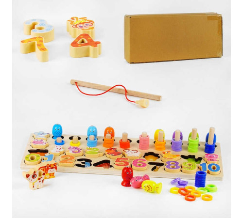 Логічна дерев’яна дошка C 54738 (18) сортер, кілочки, магнітна риболовля, в коробці