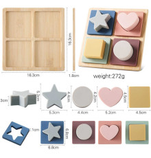 Вкладиші C 64057 (70) дерев'яна дошка, сортер за формою, 4 гумових фігурки, в пакеті