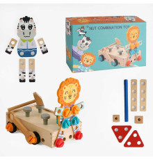 Бізіборд дерев’яний C 61685 (18) "Машинка", болти, гайки, молоточок, в коробці