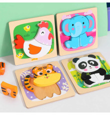 Пазли-вкладиші С 74358 (36) 4 дерев'яні дошки, 14.5х.14.5х0.5 см, об'ємні зображення тварин, великі елементи-вкладиші, в коробці