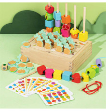 Логічна гра C 74247 (32) дерев'яна, сортер, фігури, шнурівка, кілочки, 10 карток, в коробці