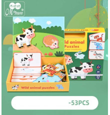 Дерев'яна магнітна дошка C 74612 (32) “Тваринки”, дерев’яні пазли, картки, назви англ. мовою, 53 елементи, в коробці