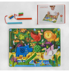 Дерев'яна гра С 47975 (26) лабіринт "Джунглі", палички з магнітним наконечником, важелі для перешкод, в коробці