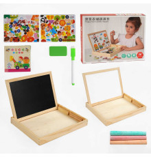 Дерев'яна магнітна дошка С 64032 (36) 2в1, двостороння дошка для малювання, крейда, маркер, 16 магнітів, в коробці