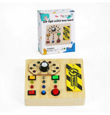 Бізіборд дерев'яний C 64862 (84) підсвічування, 7 перемикачів, викрутка, на батарейках, в коробці