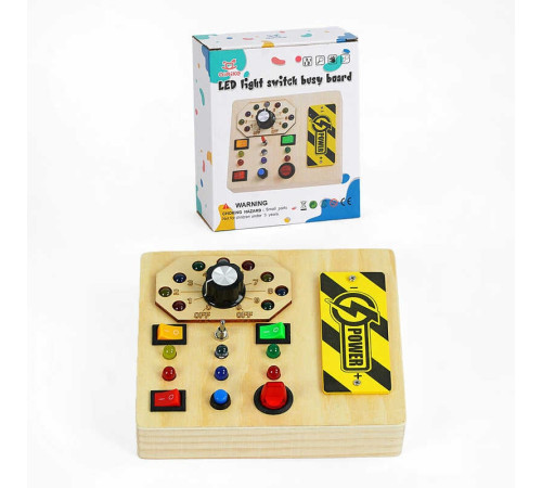Бізіборд дерев'яний C 64862 (84) підсвічування, 7 перемикачів, викрутка, на батарейках, в коробці