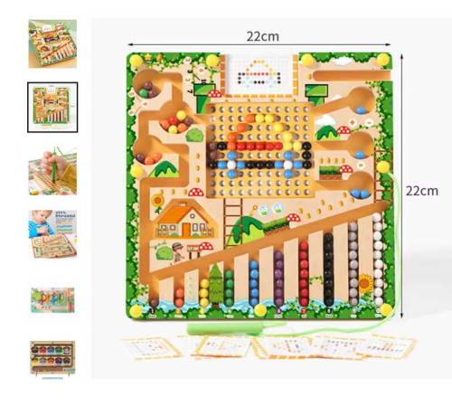 Дерев'яна магнітна гра C 73278 (40) сортер, стилус, 13 двосторонніх карток із завданнями, в коробці