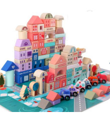 Конструктор C 65442 (12) дерев’яний, мішечок для зберігання, пазли, в коробці