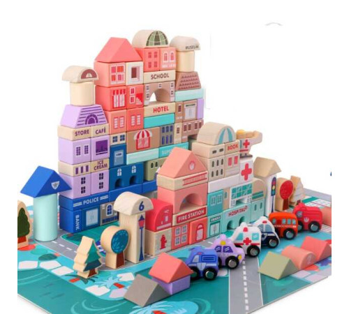 Конструктор C 65442 (12) дерев’яний, мішечок для зберігання, пазли, в коробці