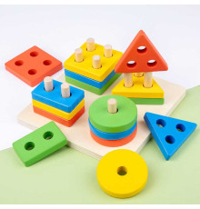 Дерев'яний геометричний сортер 74370 (48) розмір - 13.5х15х5 см, геометричні фігури, кольори, в коробці