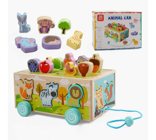Ігровий центр F 43634 (30) дерев’яний, каталка, сортер за формами, тваринки, фігурки, в коробці