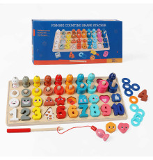 Логічна дерев’яна дошка C 74155 (24) дерев’яна, геометричний сортер, цифри, магнітна риболовля, в коробціртер, цифри, магнітна риболовля, в коробці
