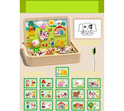Дерев’яна магнітна дошка C 75301 (32) “Тварини”, магнітні елементи, маркер пиши-витирай, в коробці